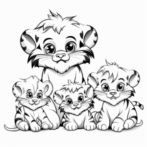 Family of Tigers: Baby Tigers with Parents Coloring Pages 1