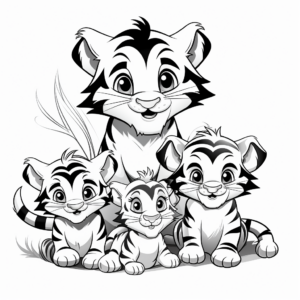 Family of Tigers: Baby Tigers with Parents Coloring Pages 2