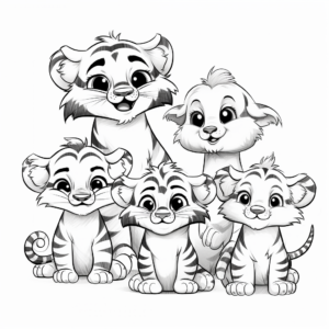Family of Tigers: Baby Tigers with Parents Coloring Pages 4