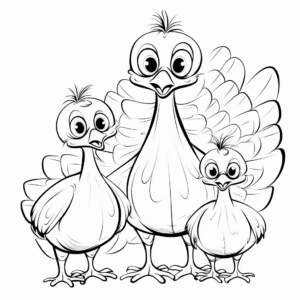 Family of Turkeys Coloring Pages: Mother and Chicks 2