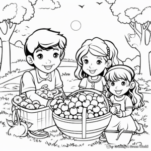 Family Picnic with Strawberry Basket Coloring Pages 1