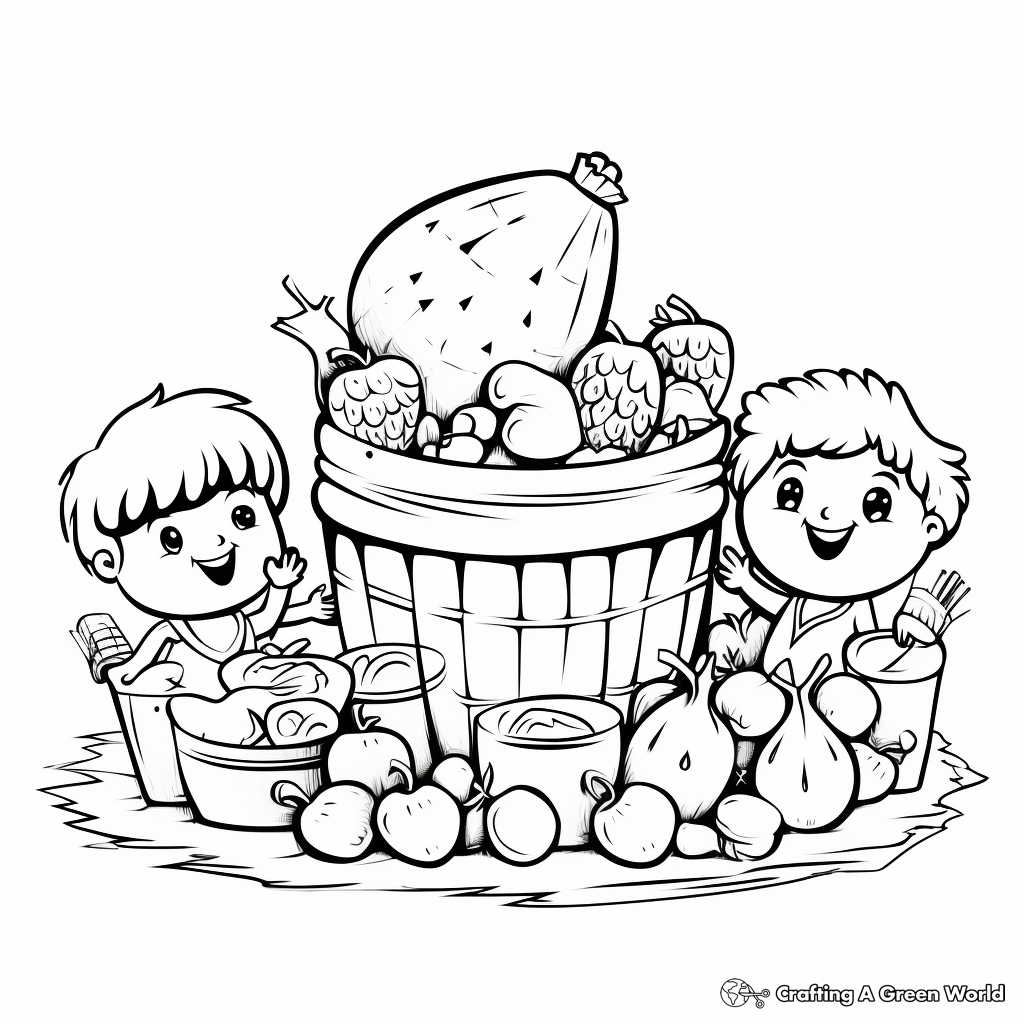 Family Picnic with Strawberry Basket Coloring Pages 2