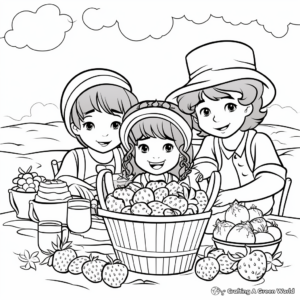 Family Picnic with Strawberry Basket Coloring Pages 3