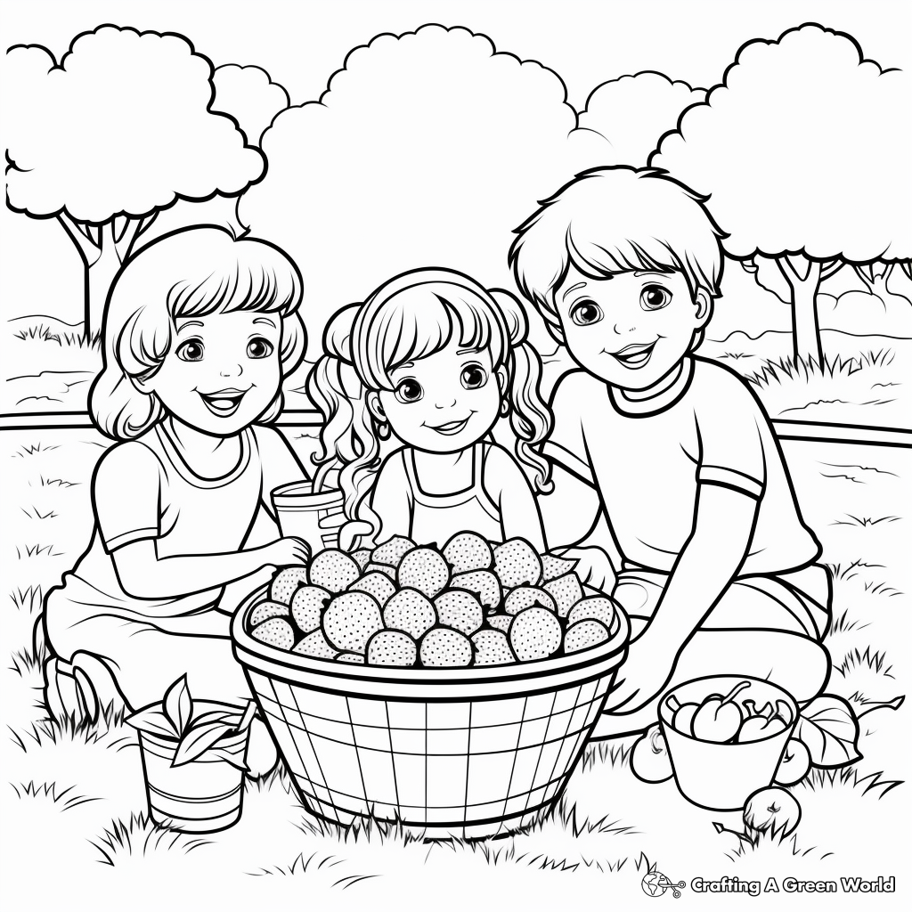 Family Picnic with Strawberry Basket Coloring Pages 4
