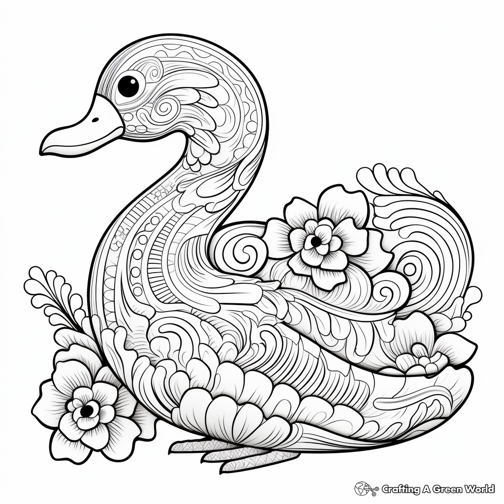 Fanciful Dodo Bird with Tropical Flowers Coloring Pages 1