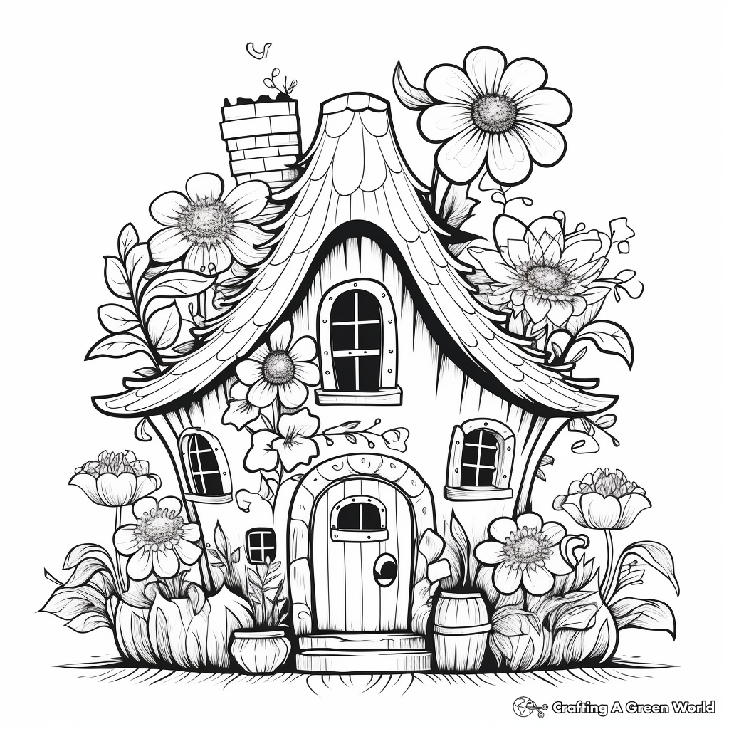 Fanciful Flower Gnome House Coloring Pages 1