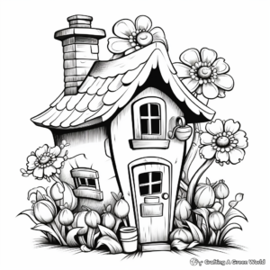 Fanciful Flower Gnome House Coloring Pages 2