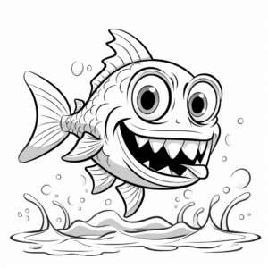 Fanciful Piranha Cartoon Coloring Pages 4