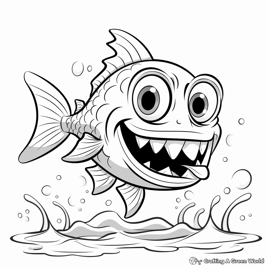 Fanciful Piranha Cartoon Coloring Pages 4