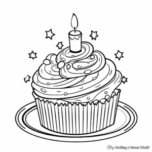 Fancy Birthday Cupcake Coloring Pages: With Candles and Toppings 1