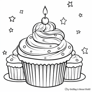 Fancy Birthday Cupcake Coloring Pages: With Candles and Toppings 2