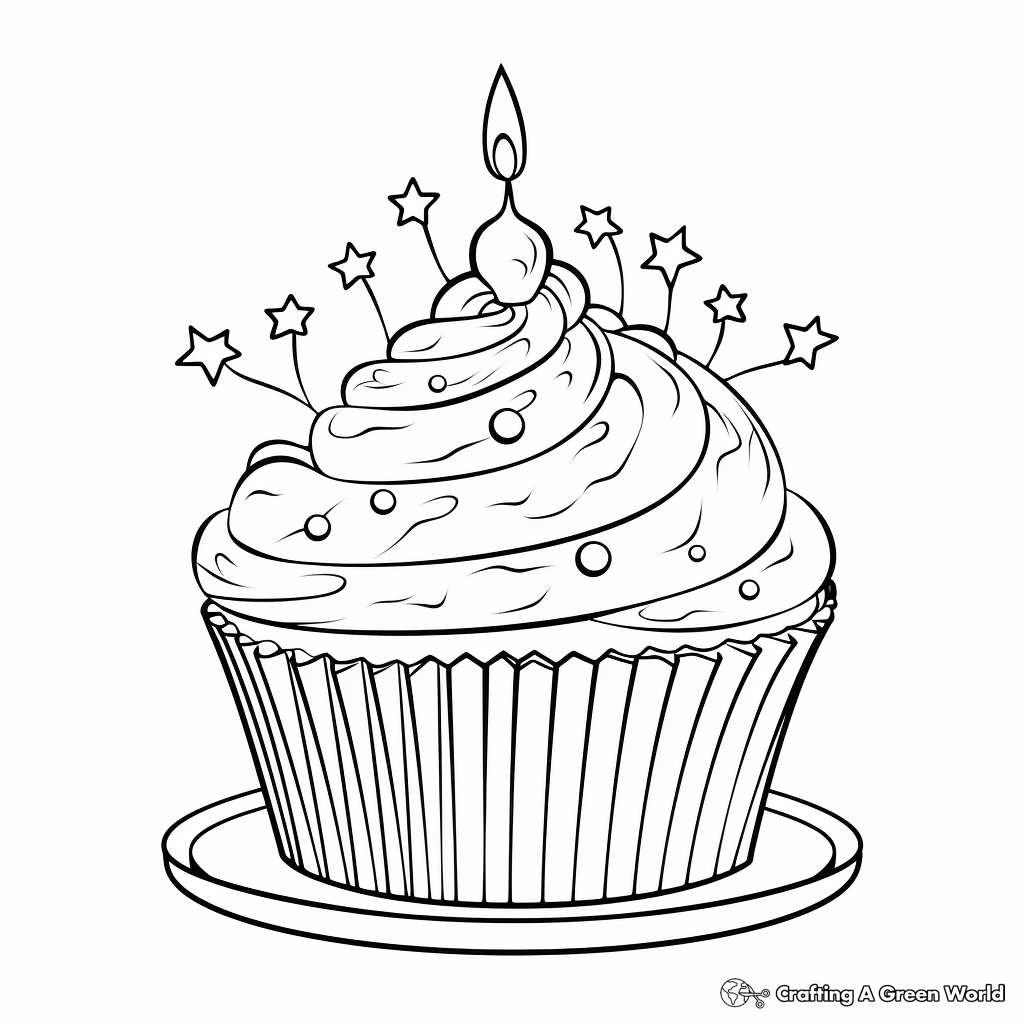 Fancy Birthday Cupcake Coloring Pages: With Candles and Toppings 3