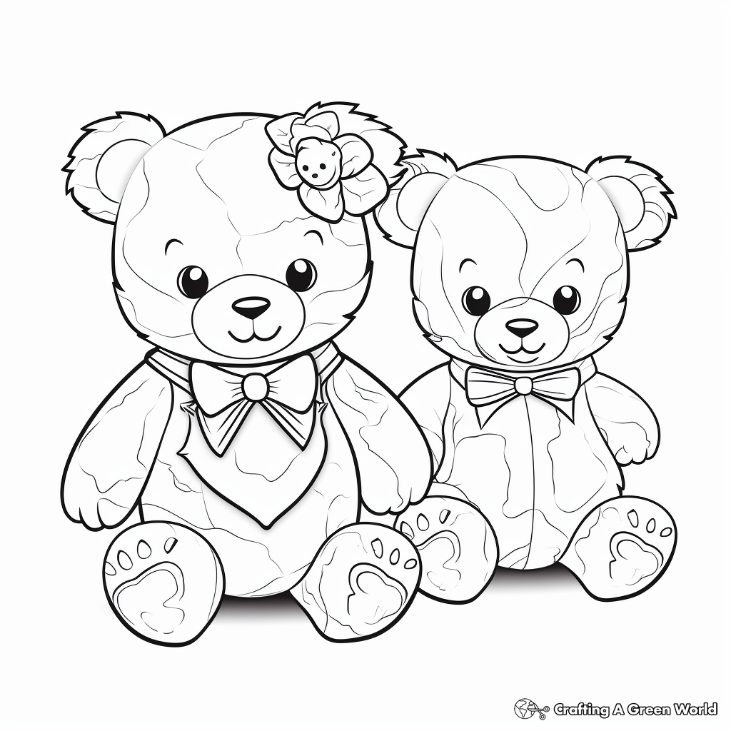 Fancy Dressed Up Teddy Bears Coloring Pages 2