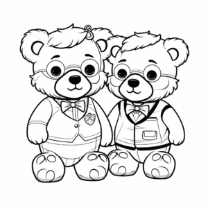 Fancy Dressed Up Teddy Bears Coloring Pages 3