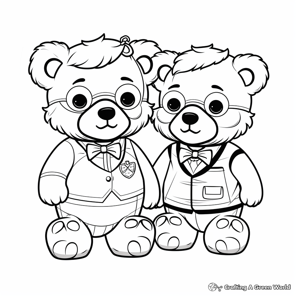 Fancy Dressed Up Teddy Bears Coloring Pages 3