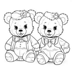 Fancy Dressed Up Teddy Bears Coloring Pages 4