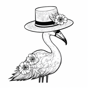 Fancy Hat Wearing Flamingo Coloring Pages 1