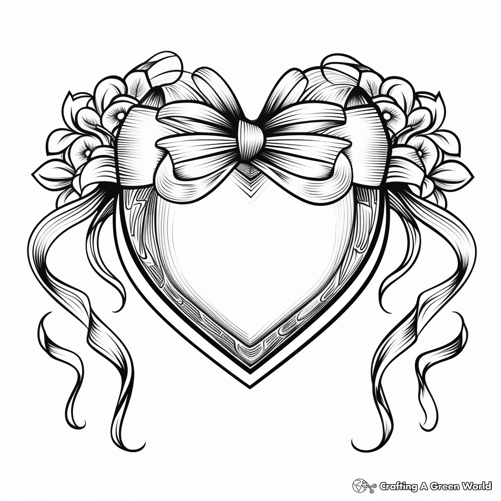 Fancy Heart and Ribbon 'Thinking of You' Coloring Pages 1