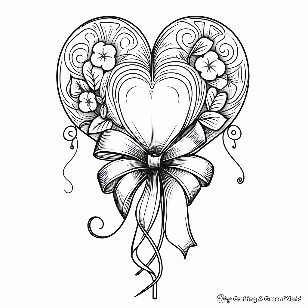 Fancy Heart and Ribbon 'Thinking of You' Coloring Pages 2