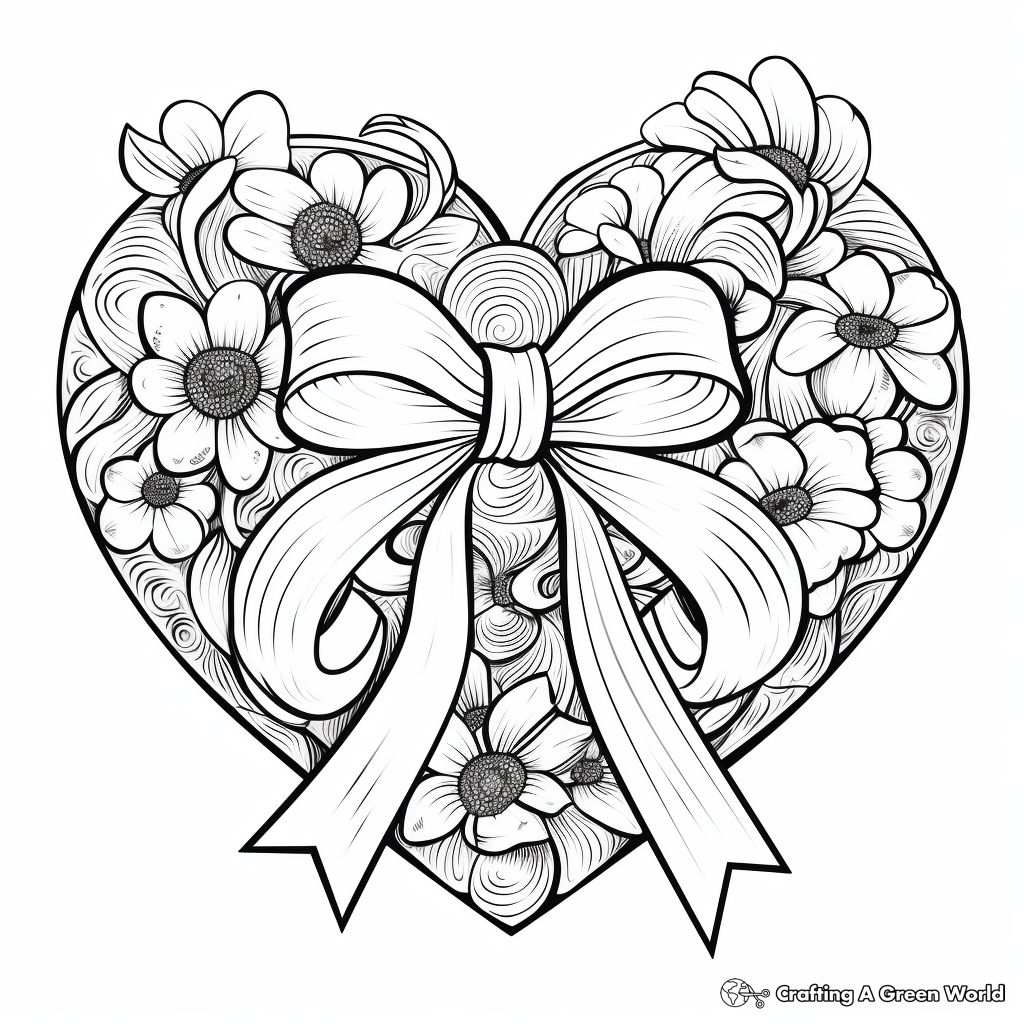 Fancy Heart and Ribbon 'Thinking of You' Coloring Pages 4
