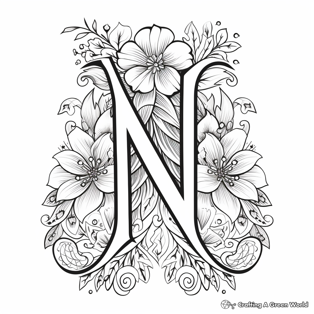 Fancy Script Letter N Coloring Pages for Calligraphy Lovers 3
