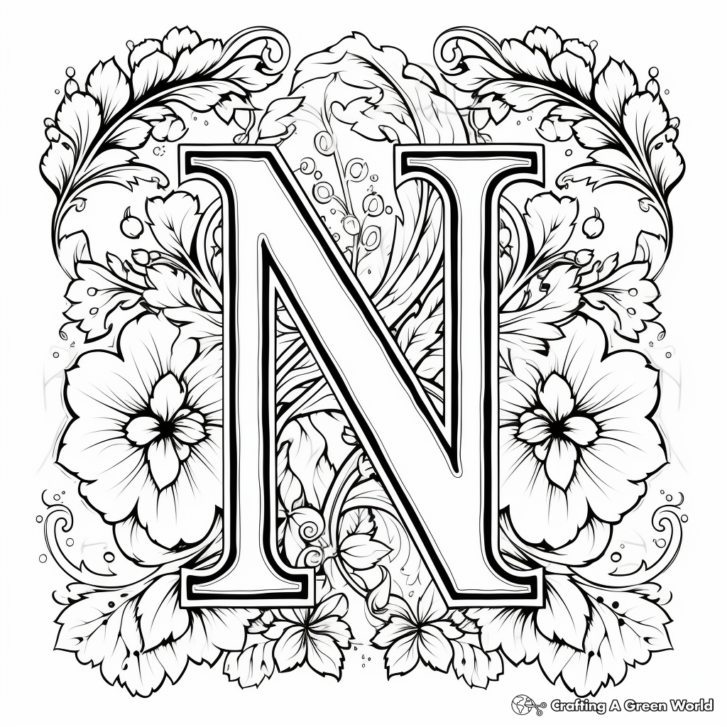 Fancy Script Letter N Coloring Pages for Calligraphy Lovers 4