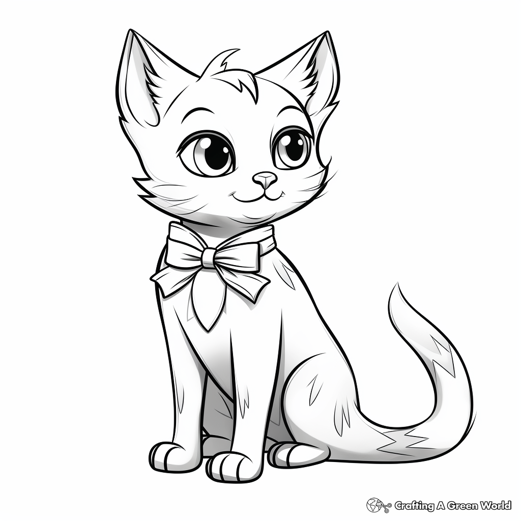 Fancy Siamese Cat with Bow Coloring Pages 1