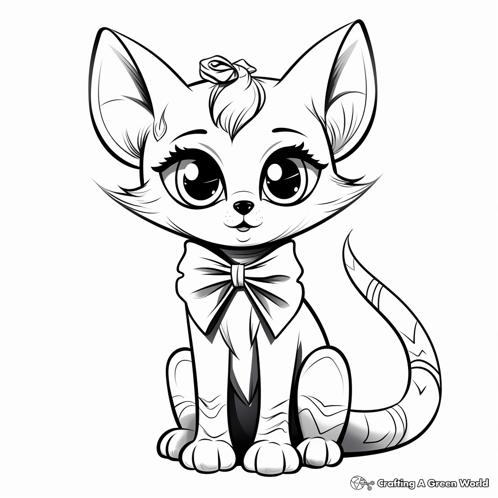 Fancy Siamese Cat with Bow Coloring Pages 2