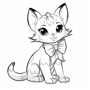 Fancy Siamese Cat with Bow Coloring Pages 4
