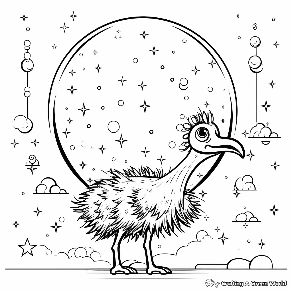 Fantastical Ostrich in Rocket Coloring Pages 1