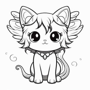 Fantasy-Based Kawaii Cat with Wings Coloring Pages 1
