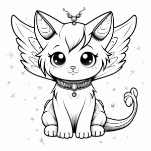 Fantasy-Based Kawaii Cat with Wings Coloring Pages 2