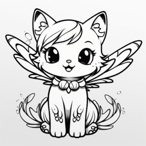 Fantasy-Based Kawaii Cat with Wings Coloring Pages 3