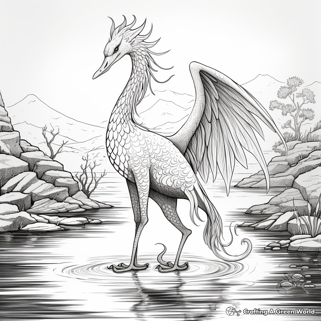 Fantasy Blue Heron Dragon Hybrid Coloring Pages 1