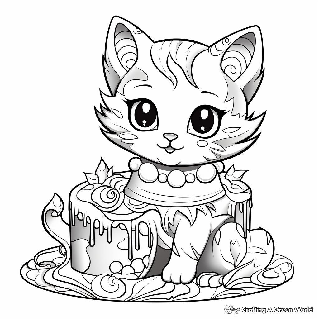 Fantasy Cat Cake Coloring Pages 1
