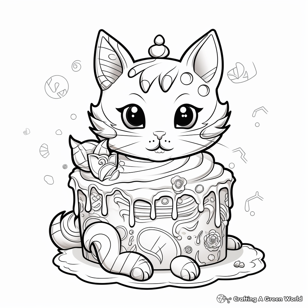 Fantasy Cat Cake Coloring Pages 2