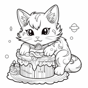 Fantasy Cat Cake Coloring Pages 3
