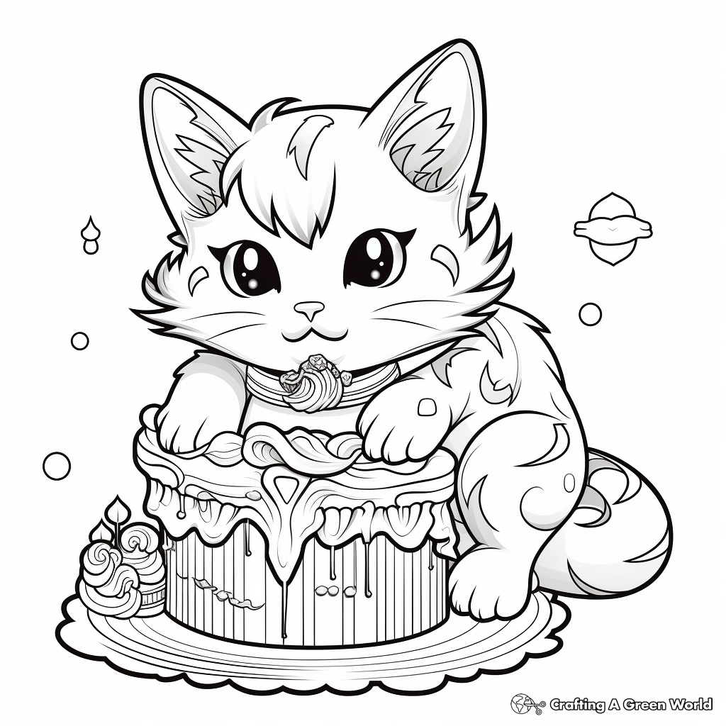 Fantasy Cat Cake Coloring Pages 3