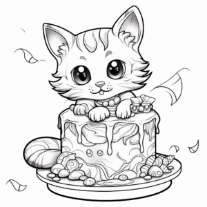 Fantasy Cat Cake Coloring Pages 4