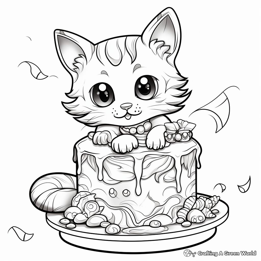 Fantasy Cat Cake Coloring Pages 4