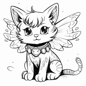 Fantasy Cat Kid with Wings Coloring Pages 1