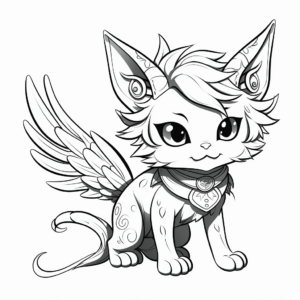 Fantasy Cat Kid with Wings Coloring Pages 2