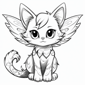 Fantasy Cat Kid with Wings Coloring Pages 3