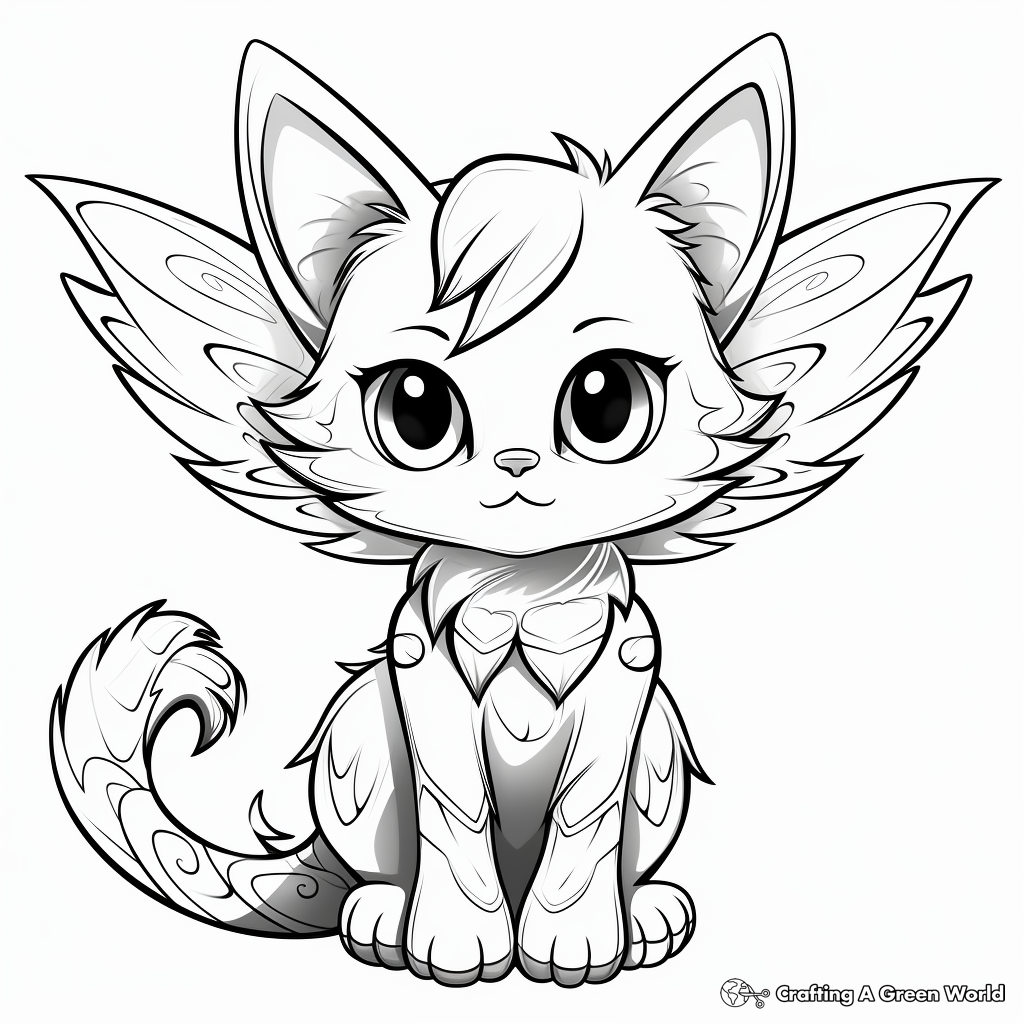 Fantasy Cat Kid with Wings Coloring Pages 3