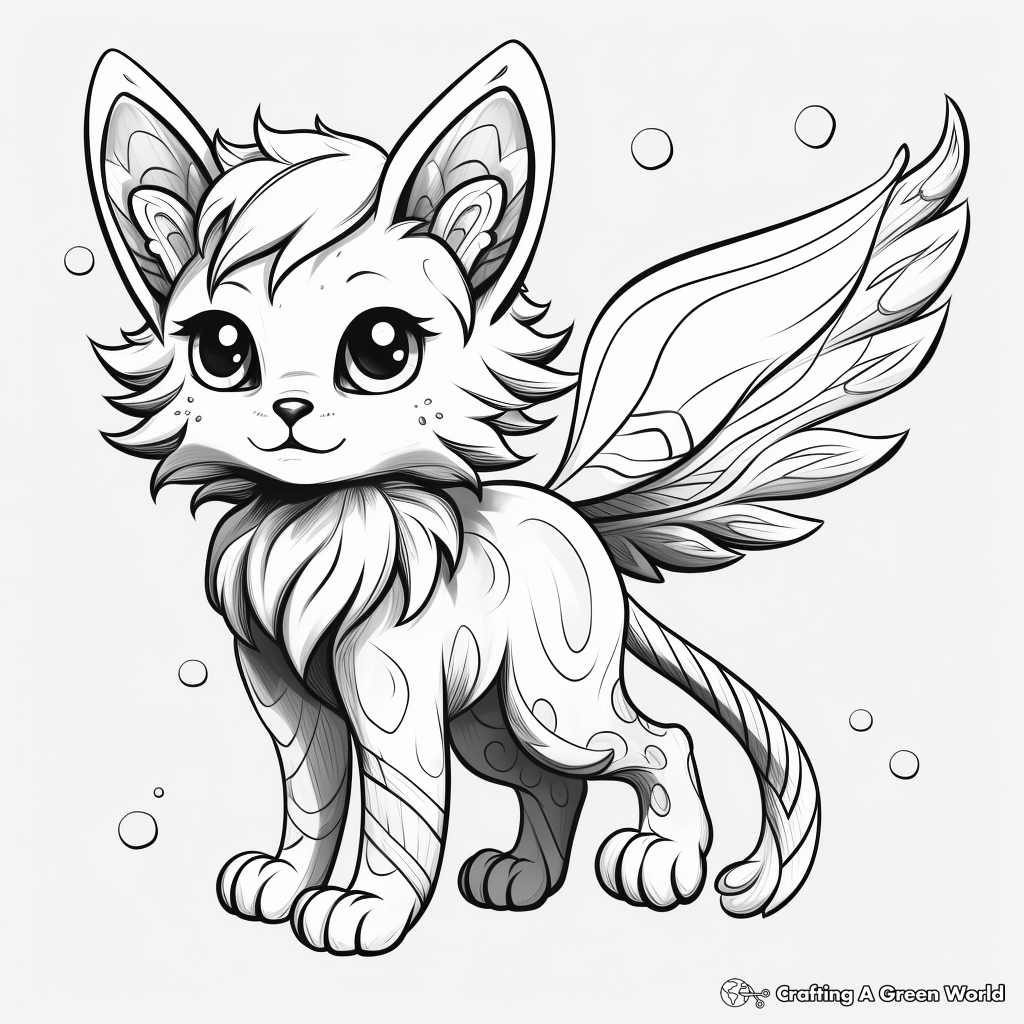 Fantasy Cat Kid with Wings Coloring Pages 4