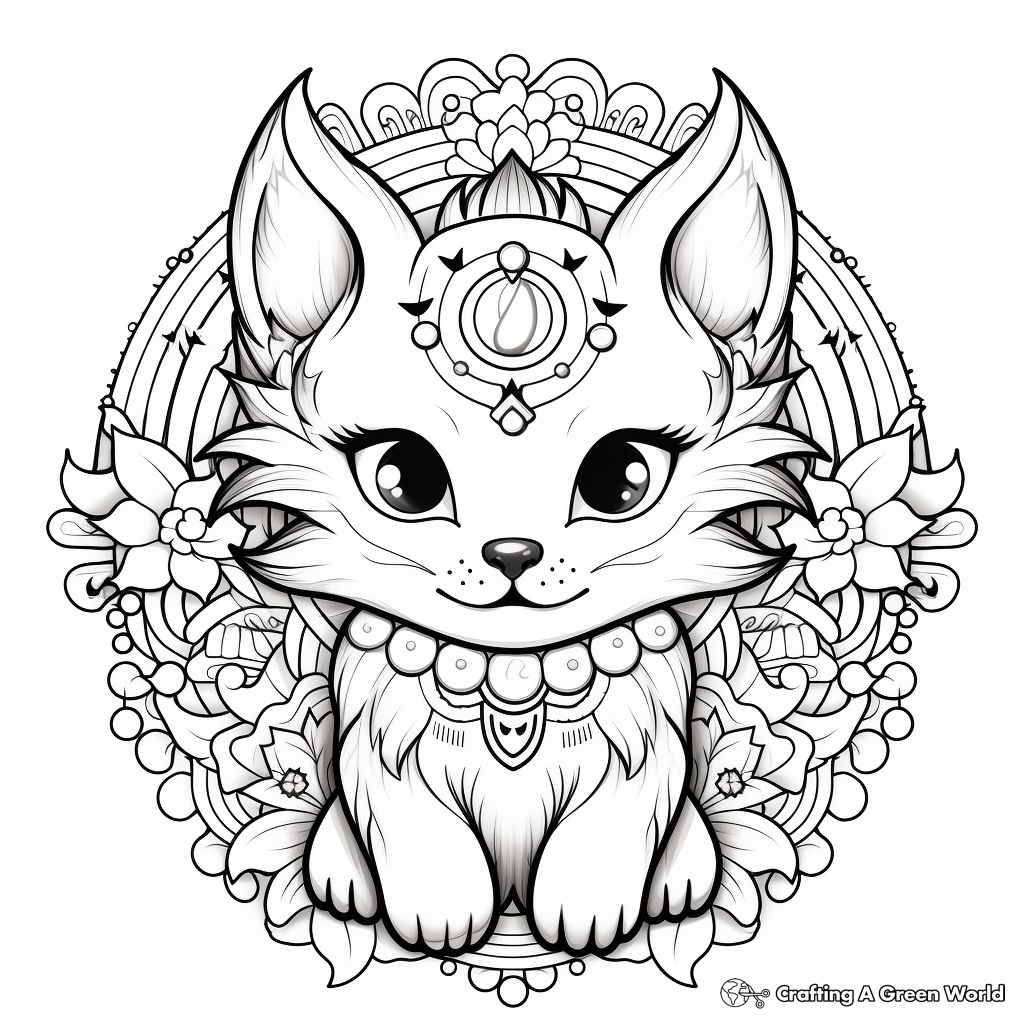 Fantasy Cat Unicorn Mandala Coloring Pages 1