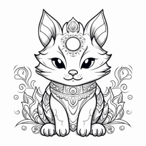 Fantasy Cat Unicorn Mandala Coloring Pages 2
