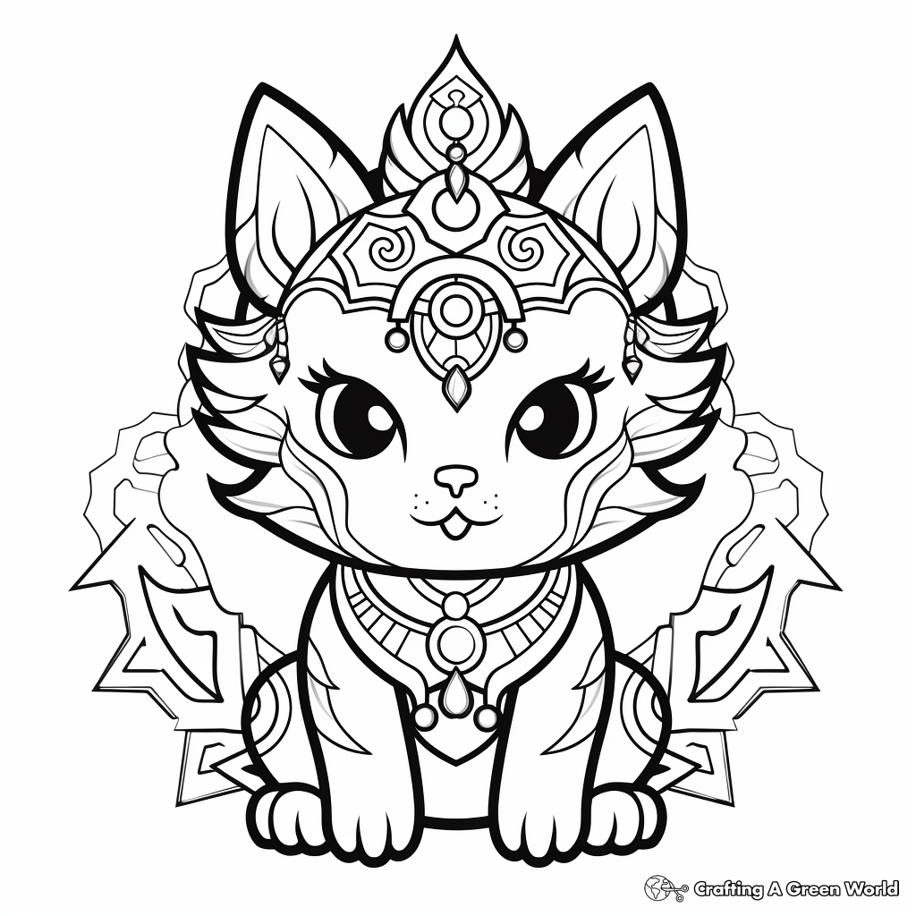 Fantasy Cat Unicorn Mandala Coloring Pages 4