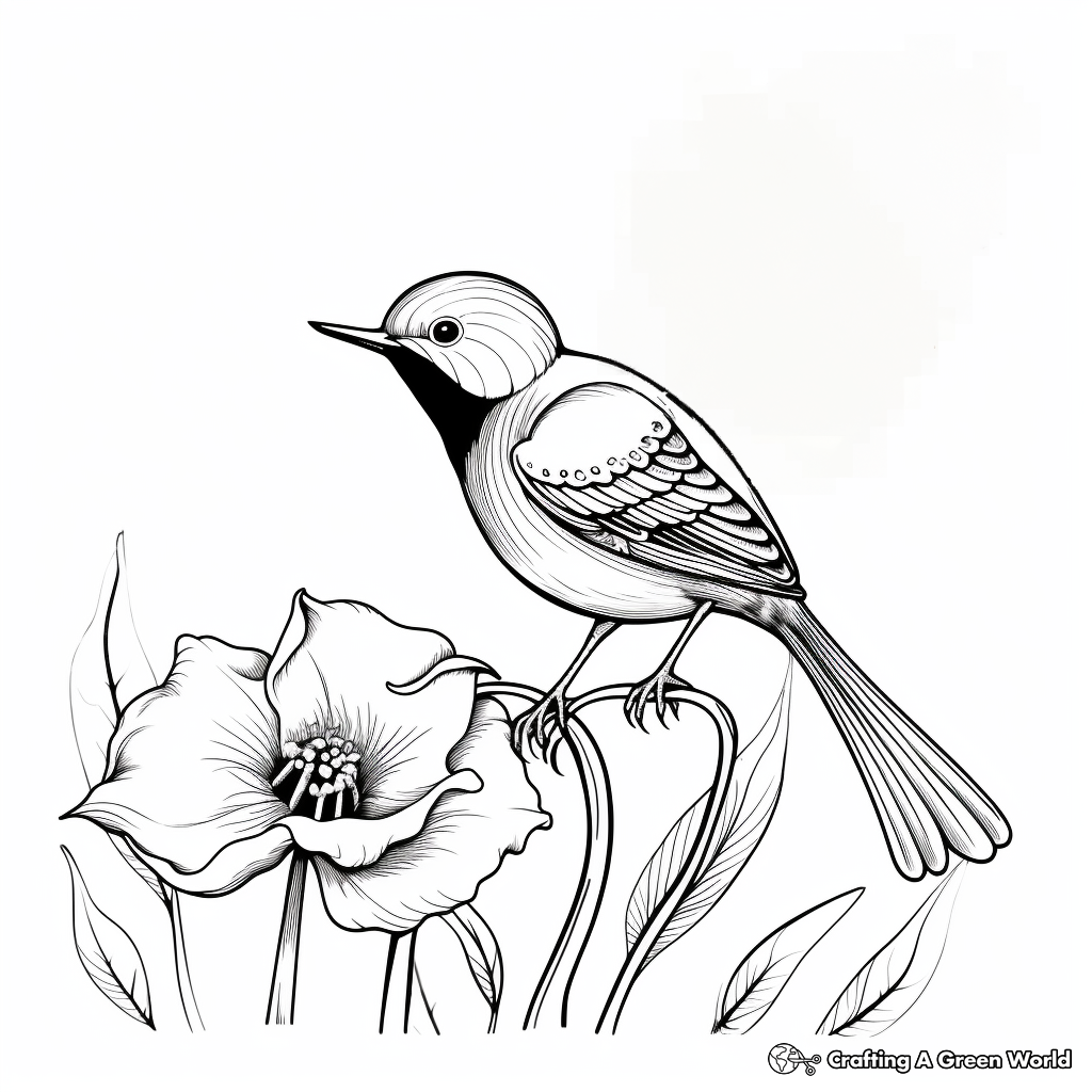 Fantasy Fairy Wren and Fuchsia Flower Coloring Pages 1