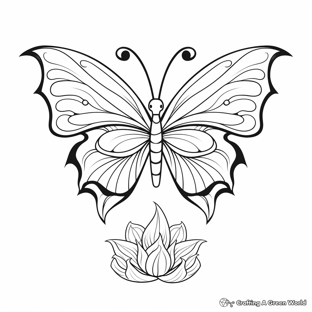 Fantasy Half Butterfly, Half Lotus Coloring Pages 1